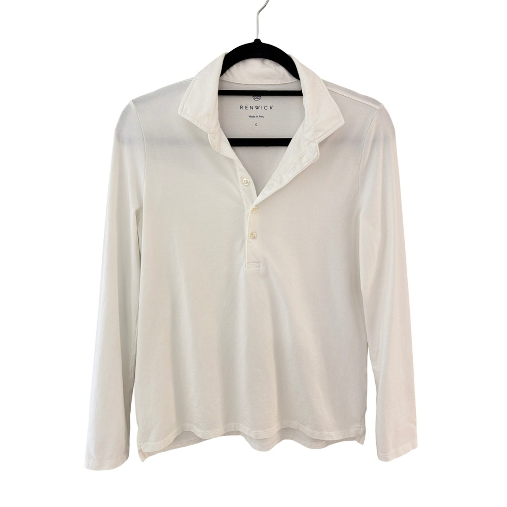 Renwick Womens White Long Sleeve Pima Cotton Spandex Polo Shirt Size S